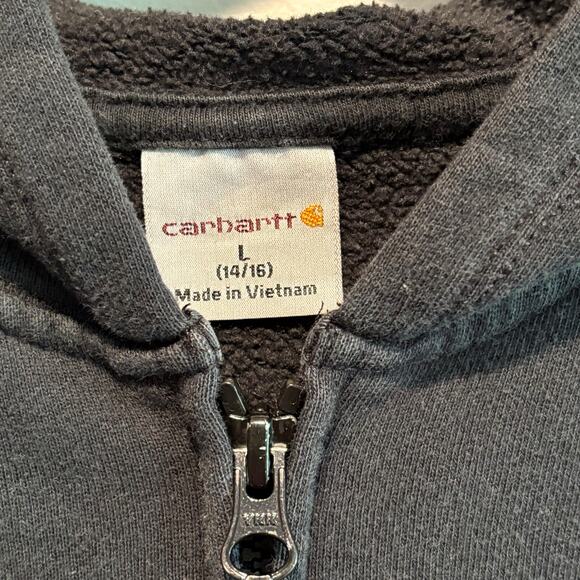 Carhartt Black Zip Front Logo Hoodie - size Large Kid's - Picture 4 of 7